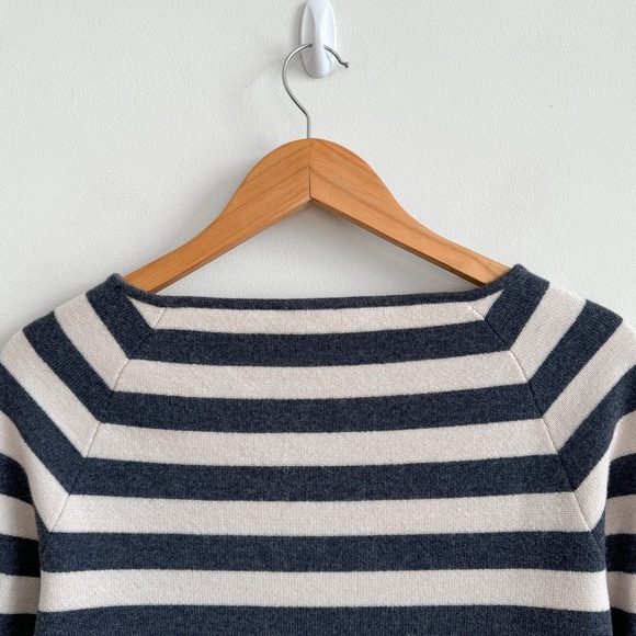 🏷️ SOLD • TORY BURCH • Kim Merino Wool Striped Sweater in Birch/Charcoal • Small - Picture 9 of 12